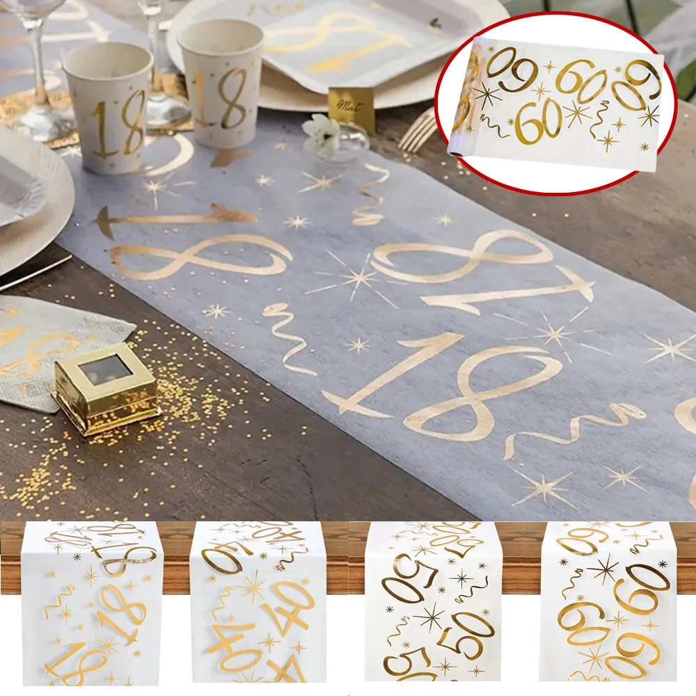 

1 Roll Happy Birthday Party Decor 18/20/30/40/50/60/70/80/90 Years Old Birthday Table Runner Kids Adults Birthday Party Supplies