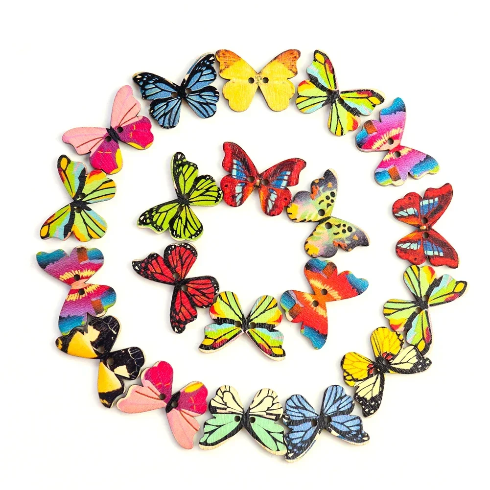 

20Pc 2 Holes Colorful Butterfly Wooden Buttons Fit Scrapbooking Clothes Decor DIY Handmade Sewing Crafts 20x28mm Mixed Colors