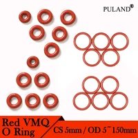 Junta tórica VMQ de grado alimenticio rojo, 5/10 Uds., CS 5mm OD 15/16/18/20 ~ 150mm, arandela impermeable, anillo de sellado de goma de silicona redondo en forma de O