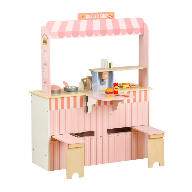 Children Wooden Play House Simulation to Make Hamburger Cake Chichiale Drink Kiosk Simulation Store