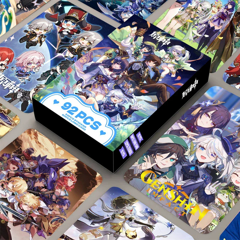 

92Pcs/Set Genshin Impact Double Sided Lomo Cards HD Anime Game Photocards Collection Set with Stickers for Fans Gift