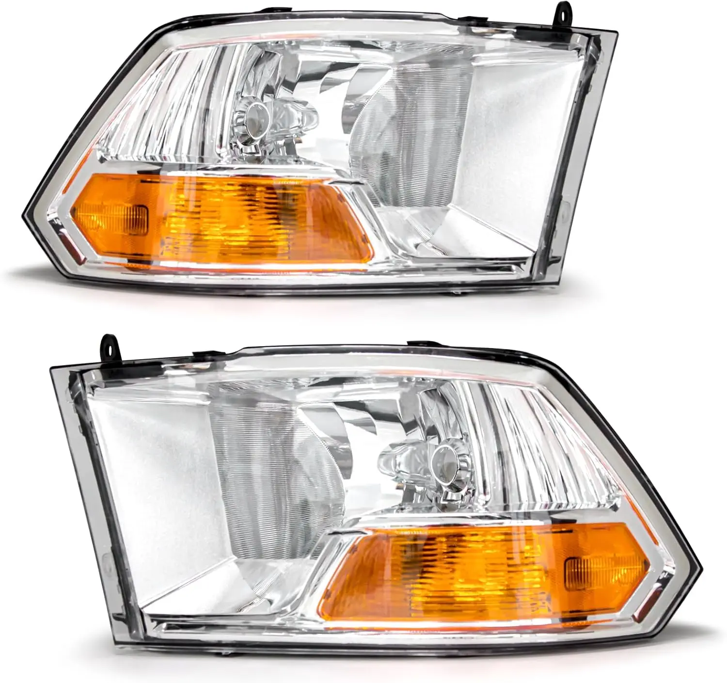 Compatible with 2009 2010 2011 2012 Dodge Ram 1500 2500 3500 Pickup Dual Cab Trims Headlights Chrome Housing Amber Reflector Dri