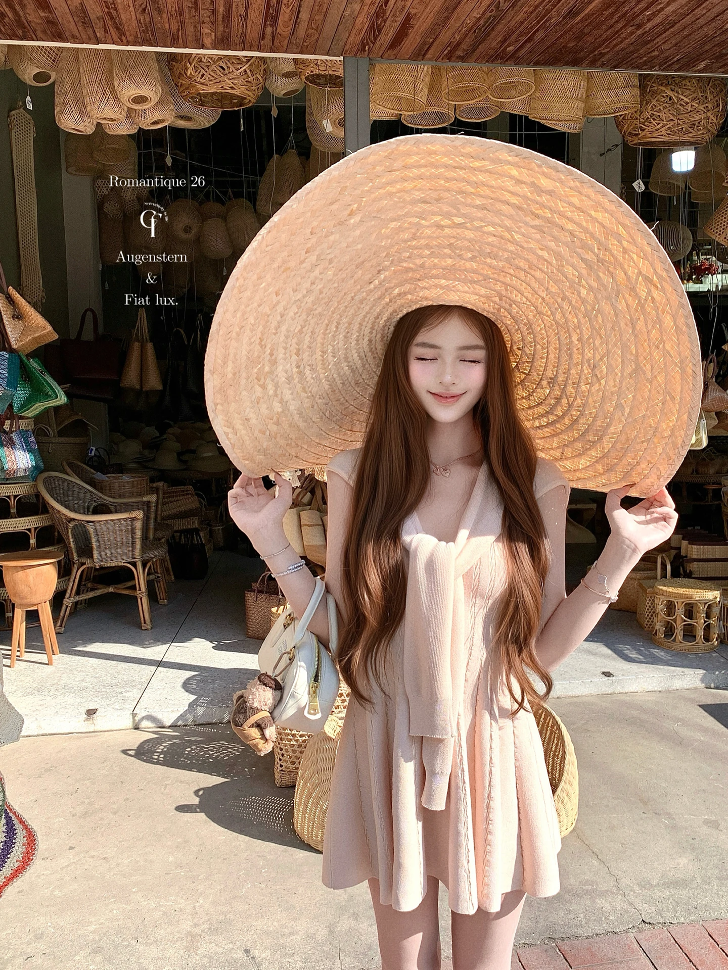 

Pink Knitted Dress Slimming A-Line Silhouette Fake Two-Piece Shoulder Shawl Spring Fashion Ladies' Cleanfit Dress