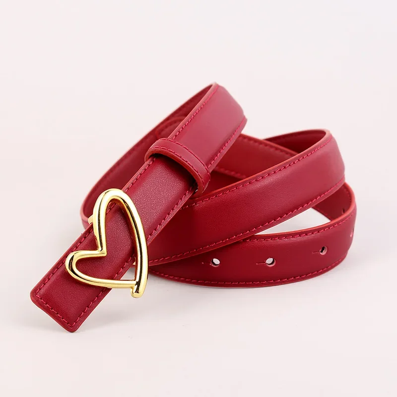 Luxury New Belt Women's Genuine Leather Heart Buckle Belt Versatile Decoration with Skirt Jeans Simple and Fashionable Belt