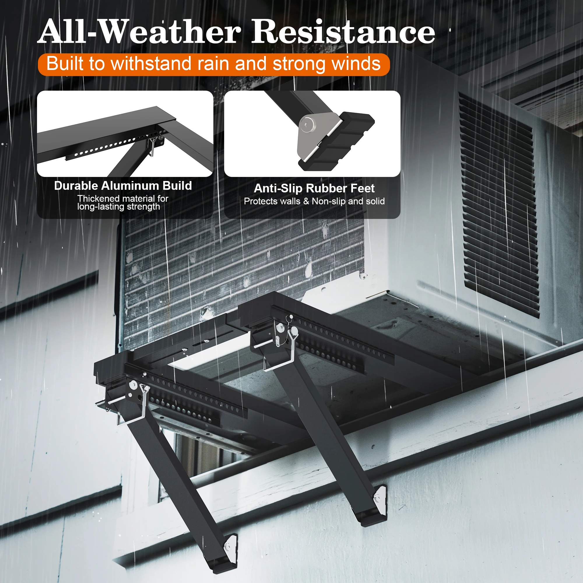 Upgraded No-Drill Window AC Bracket, Adjustable Window Air Conditioner Support for Single/Double Hung Windows,Easy Installation