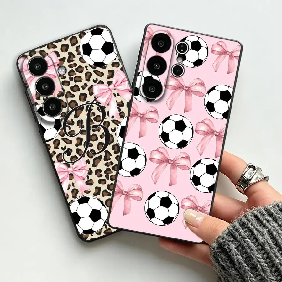 Soccer Pink Bow Pattern Funda Phone Cover Case for Samsung Galaxy S26 Ultra Note 20 8 9 10 S20 Ultra S21 FE S23 S24 S10 S9 S25