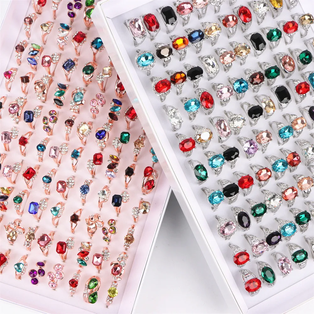 20 Teile/los Mode Große Kristall Glas Luxus Schmuck Ringe Für Frauen Hochzeit Engagement Geschenke Sparkle Finger Dekoration Mix Stil