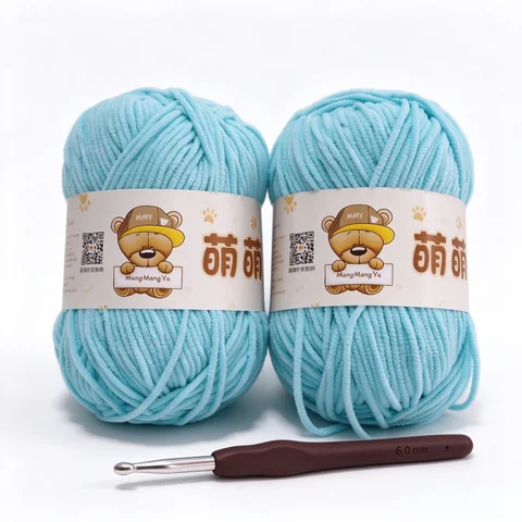 2 Rolls Knitting Yarn With Crochet Hook, Soft Cotton Blend Yarn For Hand Knitting,Scarf, Hat, Sweater & Home Decor Crafts