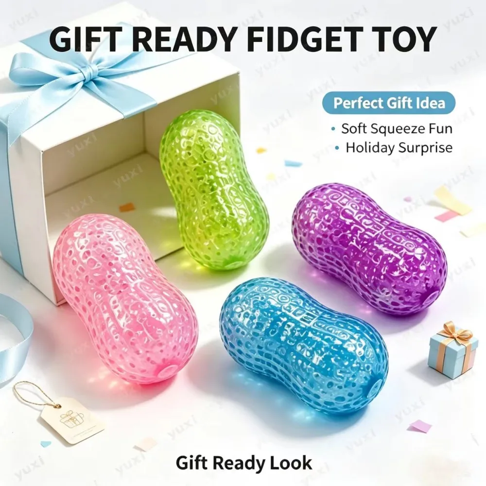 Satisfying Peanut Stretch Squeeze Squishy Toy, Sensory Decompression Fidget Toy, Holiday Party Bag Fillers for Boys Girls