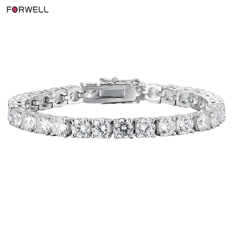 

FORWELL Теннисный браслет с высокоуглеродистыми бриллиантами 5 мм, посеребренный браслет из 18-каратного золота с бриллиантовыми звеньями для женщин и мужчин
