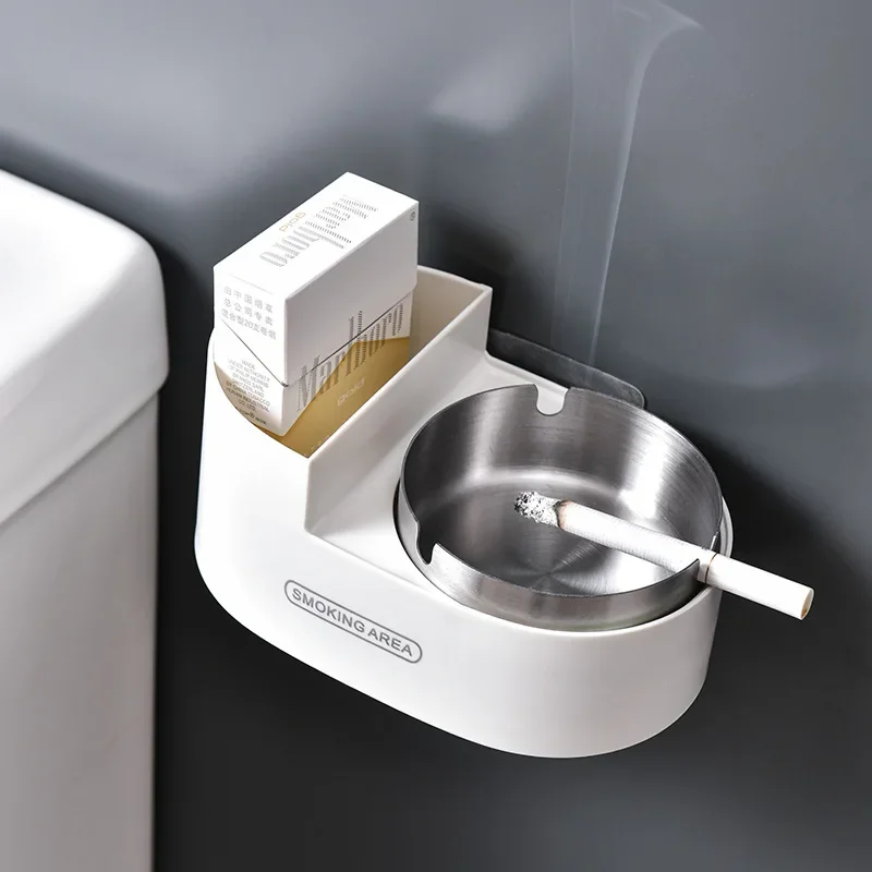 

Hanging Cigarette Storage Rack Bathroom Wall Stainless Steel Ashtray Toilet Storage Cup Anti-fall DIY Europea Cigarette Tool Box