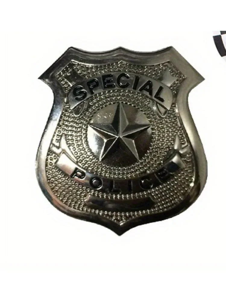 Police officer costume set Five-piece men's dress up party accessories including police cap badge tie grenade baton Role play