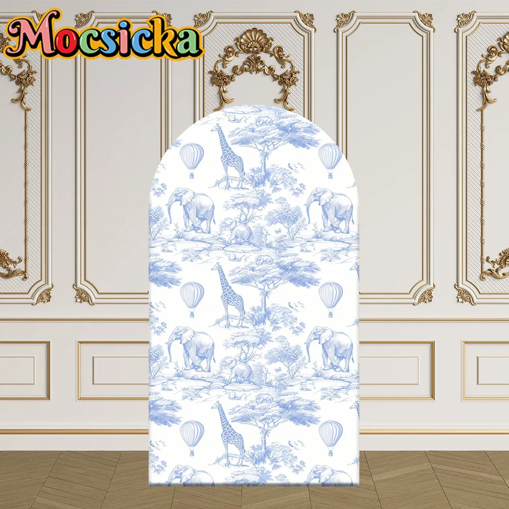 Mocsicka cubierta de arco de 2 caras vida silvestre elefante jirafa decoración telón de fondo Baby Shower arco pared niños fiesta de cumpleaños foto Banner
