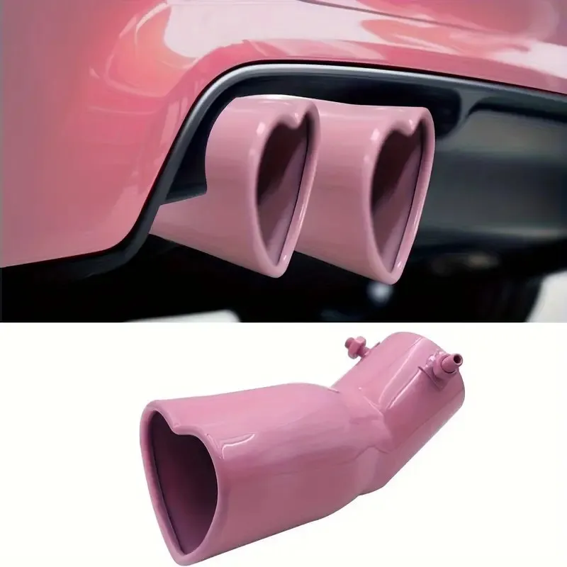 

Pink heart-shaped tail throat, stainless steel heart-shaped muffler 63mm exhaust nozzle tip female car modification