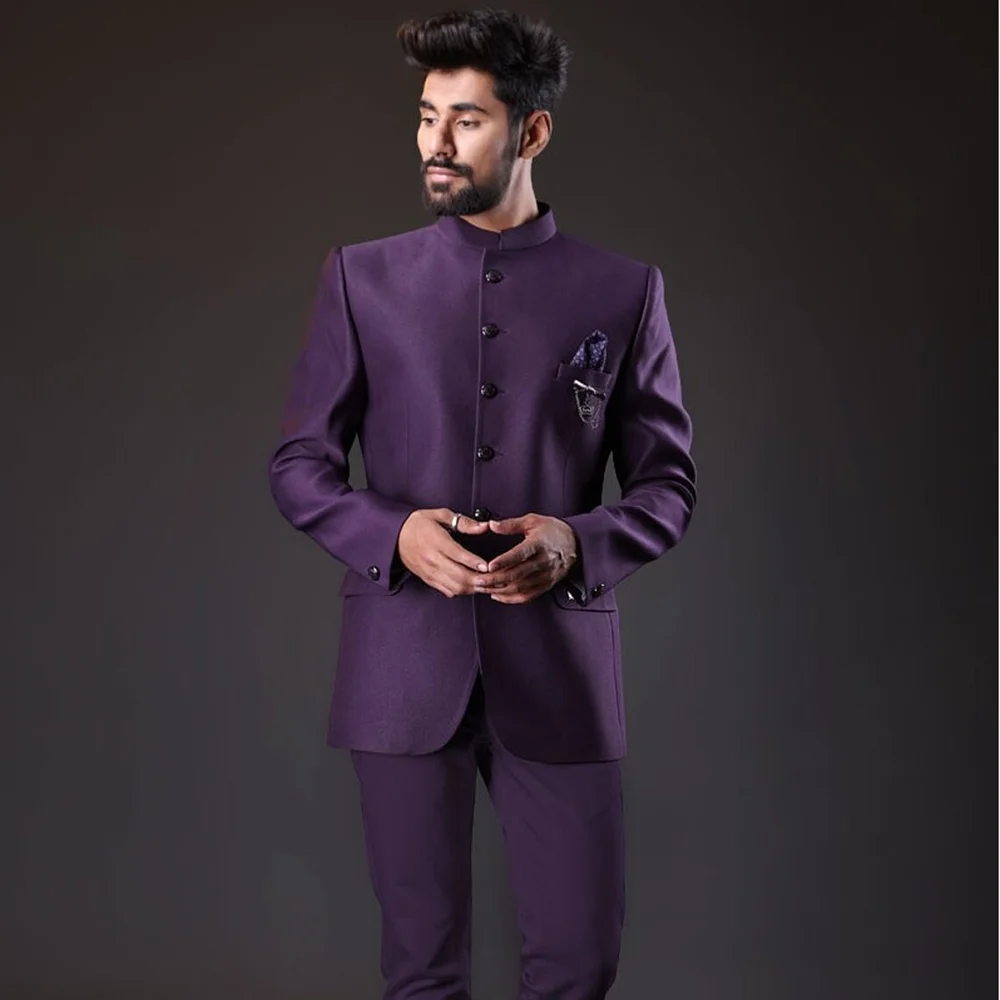 Indian Ethnic Stylish Suits for Men 2 Piece Fashion Stand Collar Single Breasted Male Suit Formal Casual Wedding Tuxedo Slim