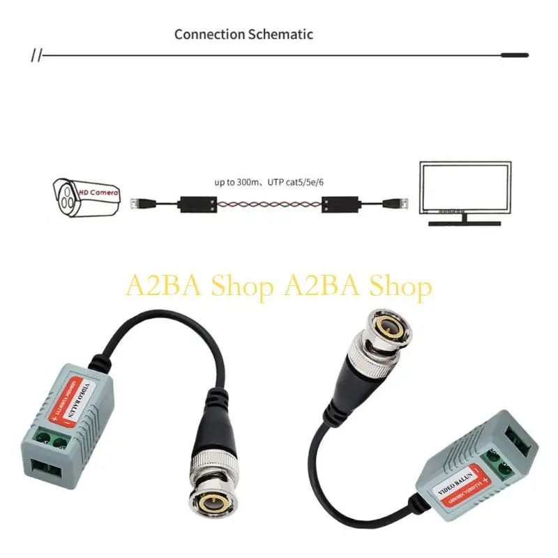 A2BA Twisted Pair CCTV Video Balun Transceiver Pair for Warehouse Camera Cabling, Passive BNC Adapter with HDTVI CVI AHD Analogs
