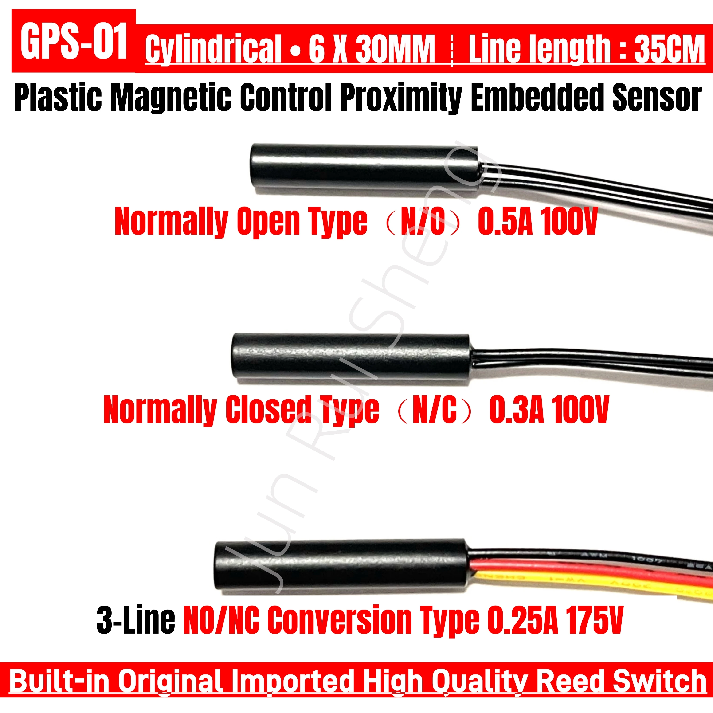 Plastic Reed Contact Switch GPS-01 6*30MM 3Line Normally Open Normally Closed NO/NC Conversion Magnetic Control Induction Sensor