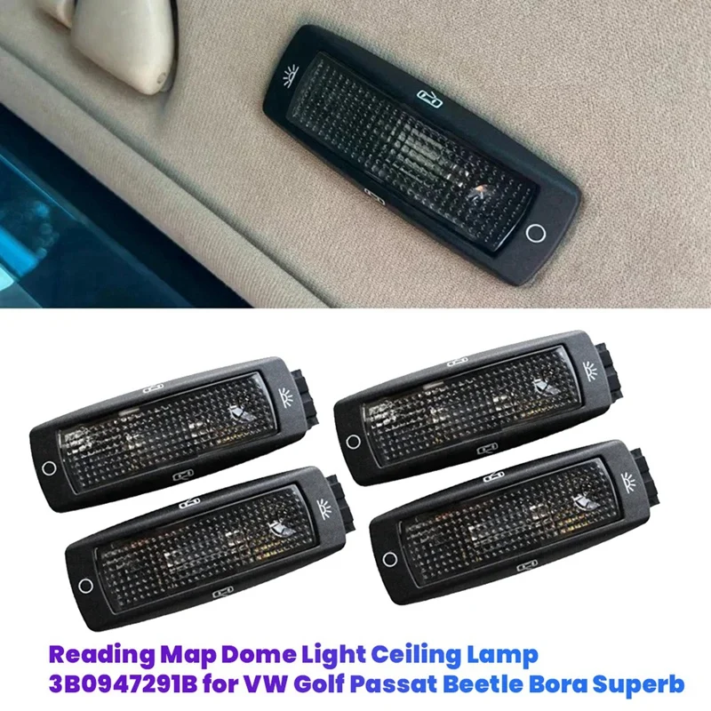 4Pcs Car Rear Roof Lamp Reading Map Dome Light Ceiling Lamp 3B0947291B For VW Golf Passat 1998-2005 Beetle Bora Superb