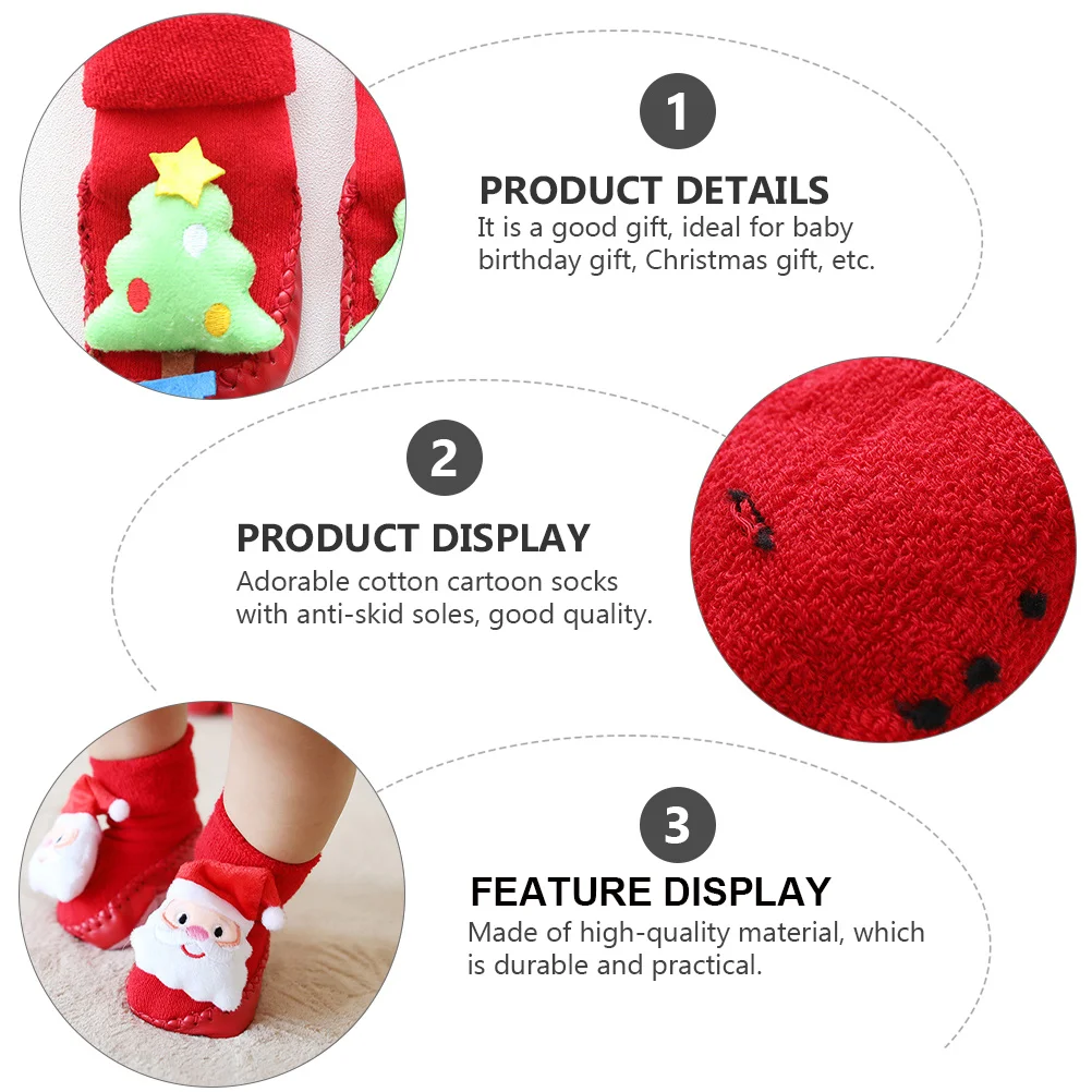 

2Pairs Christmas Anti-Slip Baby Socks Thickened Toddler Floor Socks Cartoon Soft Cotton Birthday Gift Floor Sock