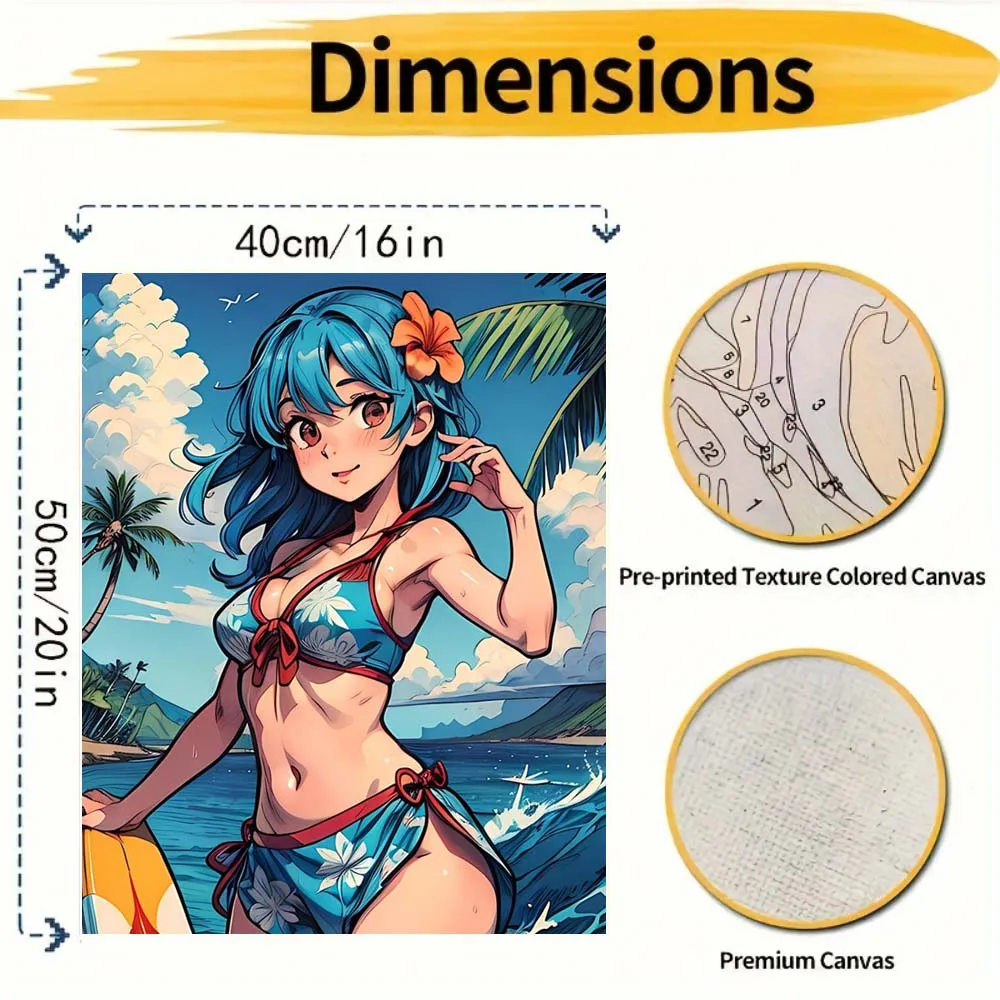 Anime Girl In Bikini On Beach Vibrant Detailed Shading Canvas Diy Digital Oil Painting Set For Adults Not Including Frameless