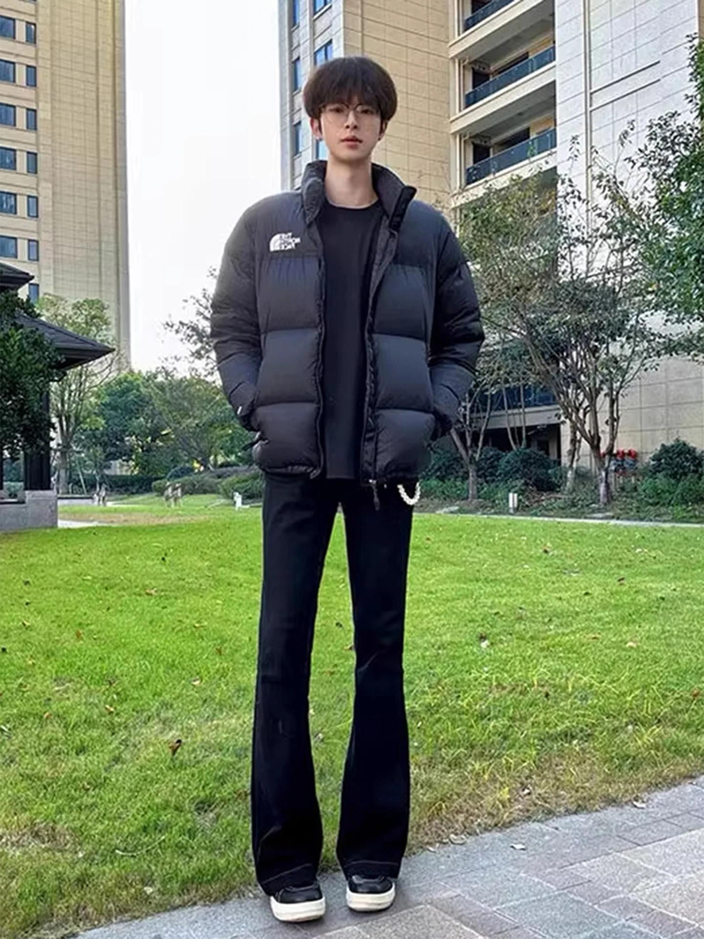 

Slim Fit Men's Bell Bot Jeans High Street American Vibe Elastic Waist Straight Leg Knife Cotton Polyester Blend Denim