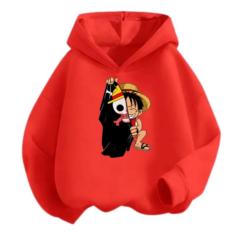 Baby Clothes Boy Tops One Piece Hoodie Luffy Outerwear 2 to 12 Year Sweatshirt for Children Girl 2024 Spring Clothing Mother