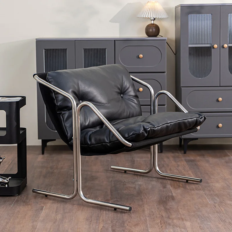 Italian light luxury leather soft-wrapped dining chair, stainless steel meeting room chair French chair Book chair
