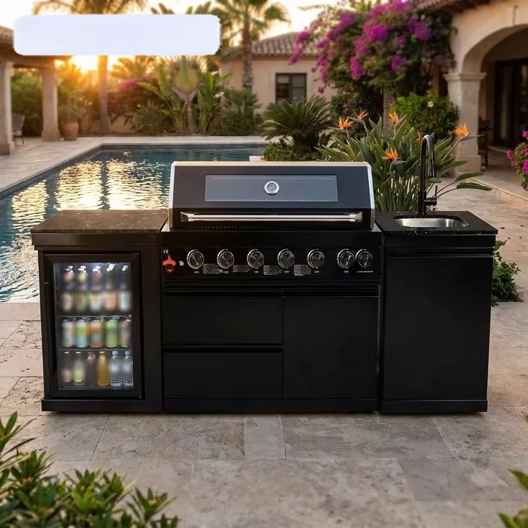 Stainless Steel Outdoor Grill BBQ Station, CE Certified Freely Combined Custom Kitchen Island with Sink