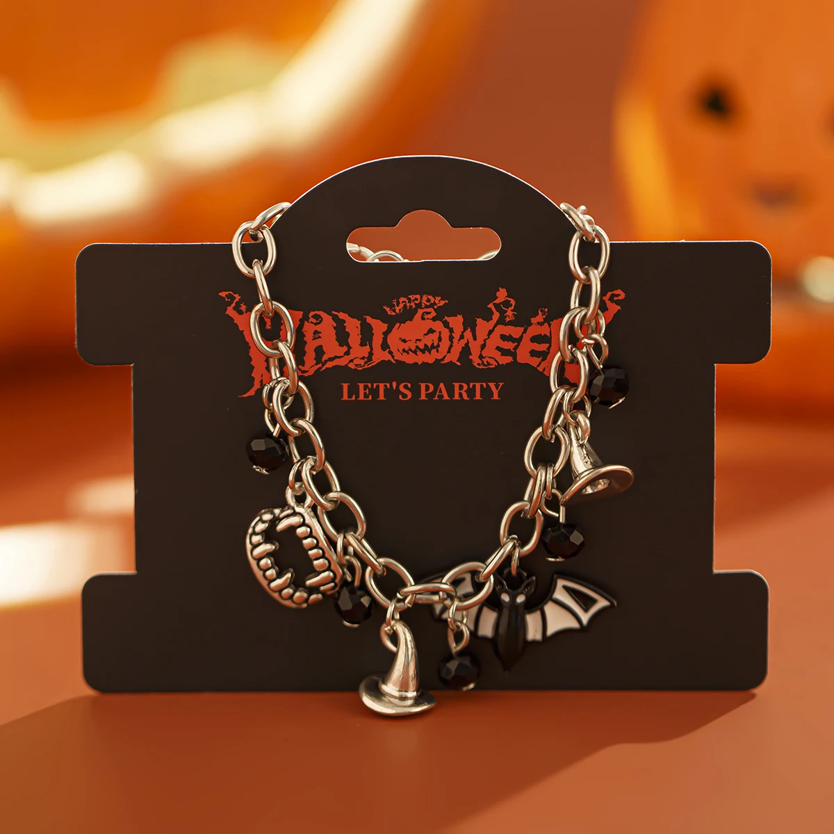 Salircon 여성용 할로윈 마녀 모자 박쥐 거미 크리스탈 비즈 펜던트 팔찌, 2024 트렌드 고스 체인 팔찌, 홀리데이 주얼리