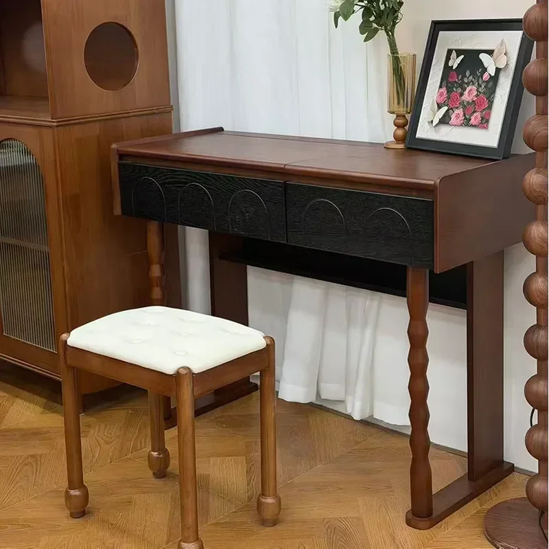 for French Medieval Solid Wood Dresser Bedroom Small Apartment Ash Wood Clamshell Makeup Table Desk Solid Wood Storage