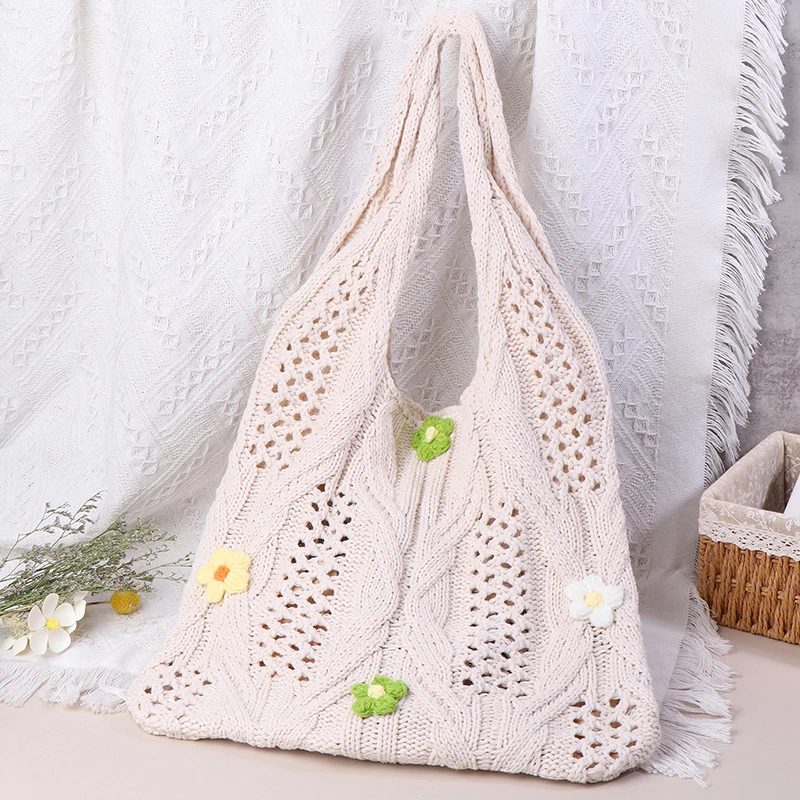 

Hollow Knitted Handbags New Woven Large Capacity Beach Purses Handle Shoulder Bag Shopping