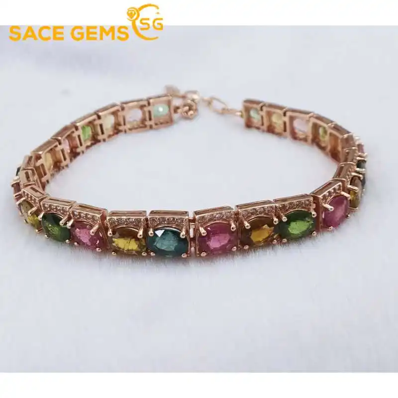 

SACE GEMS New Arrival 925 Sterling Silver Natural Tourmaline Gemstone Bracelrts for Women Engagement Cocktail Party Fine Jewelry