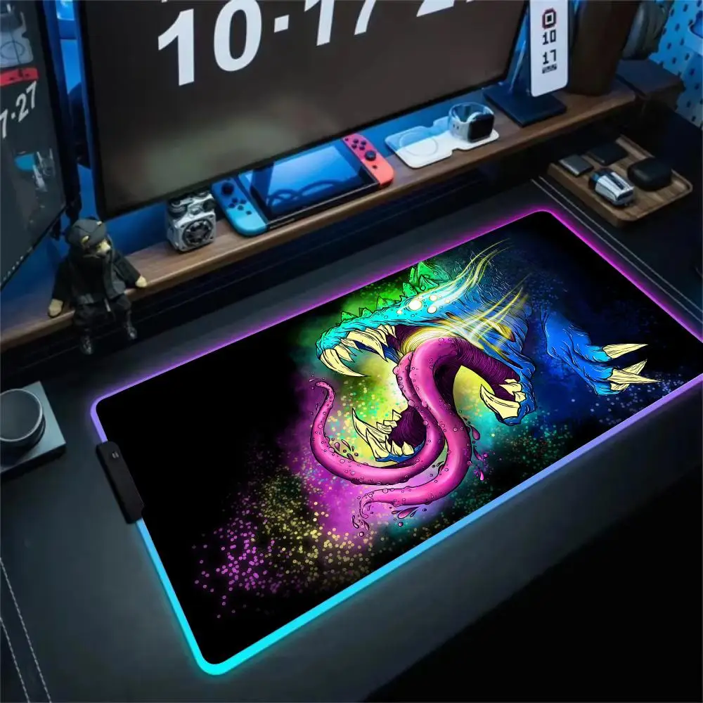 

RGB коврик для мыши красочный длинный язычок монстр светодиодный светящийся игровой коврик резиновый противоскользящий настольный коврик аксессуары для ПК игровая клавиатура коврик для мыши
