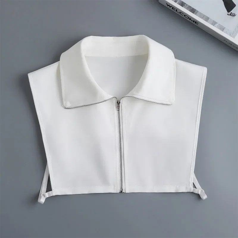 Novelty Zipper Half Shirt Detachable Collar for Womens Large Lapel Autumn Matching Sweater Hoodie Fake Collars