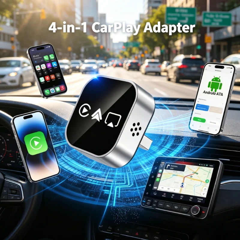 New 4‑in‑1 CarPlay Adapter 2026 Wireless Bluetooth Screen Mirroring Smart Plug and Play For Car
