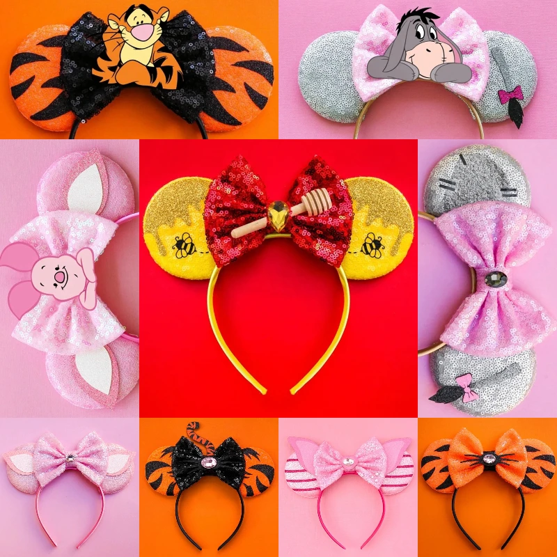 

Disney Winnie The Pooh Ears Cute Piglet Headbands Women Sequins Bow Tigger Hairbands Girl Eeyore Headwear Kids Festival DIY Gift