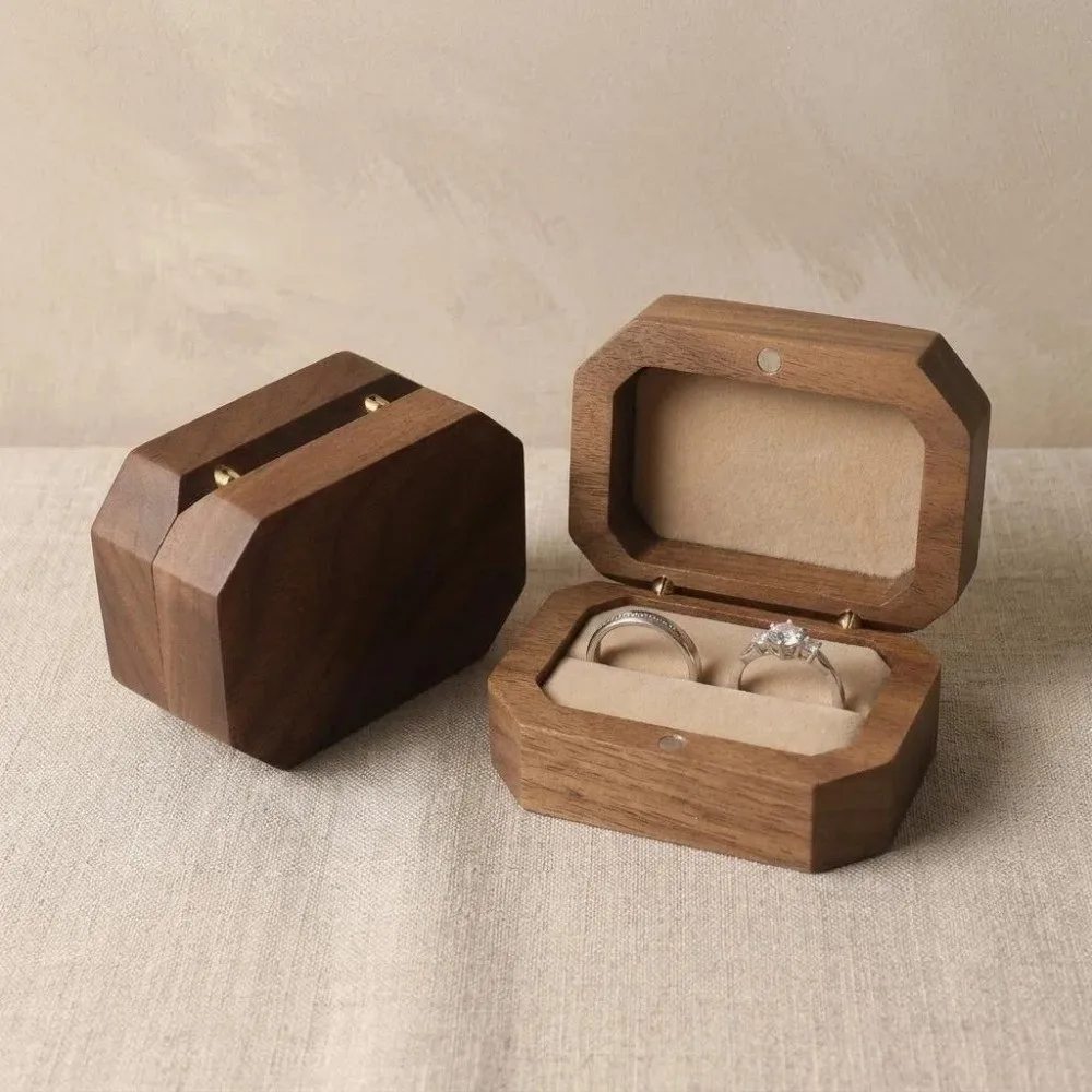 Exquisite With Lid Wooden Jewelry Box Inverted Octagon Magnet Ring Storage Box Wedding Band Box Wedding