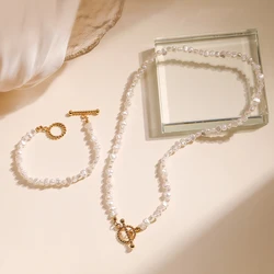 NEWBUY High Quality irregular Pearl Choker Necklace For Elegant Women Non-Fading Gold Color Stainless Steel Jewelry