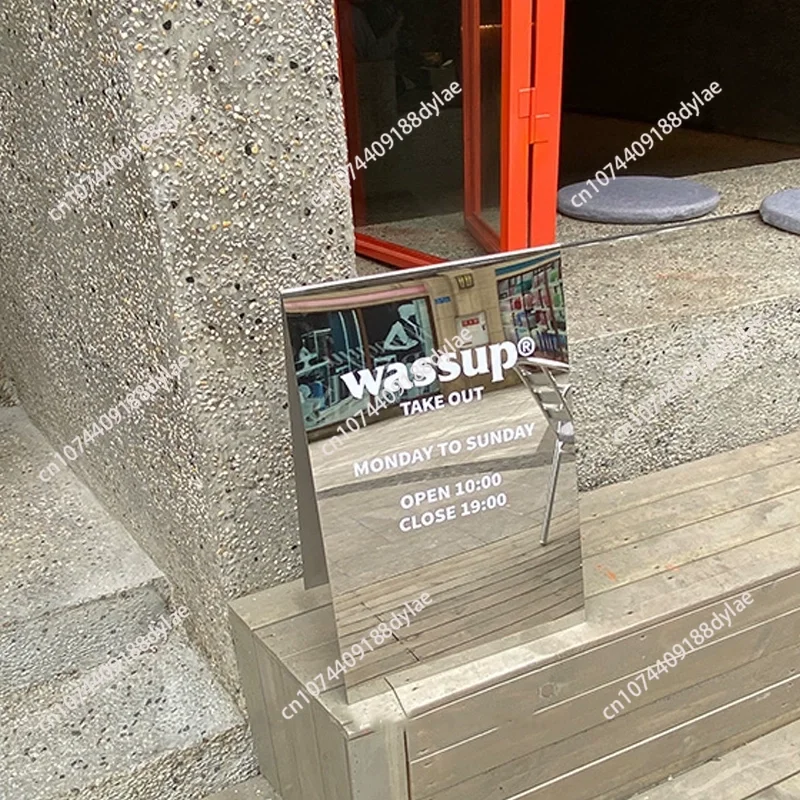 

Mirror stainless steel display sign, floor standing sign billboard, vertical sign customization at the outdoor entrance of the