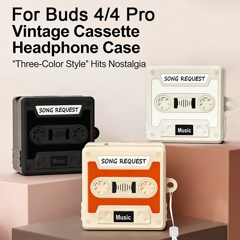 3D Retro Cassette Tape Style Earphone Case For Samsung Galaxy Buds 4 4 Pro Silicone Soft Anti-Knock With Rope Cover For Buzz 4