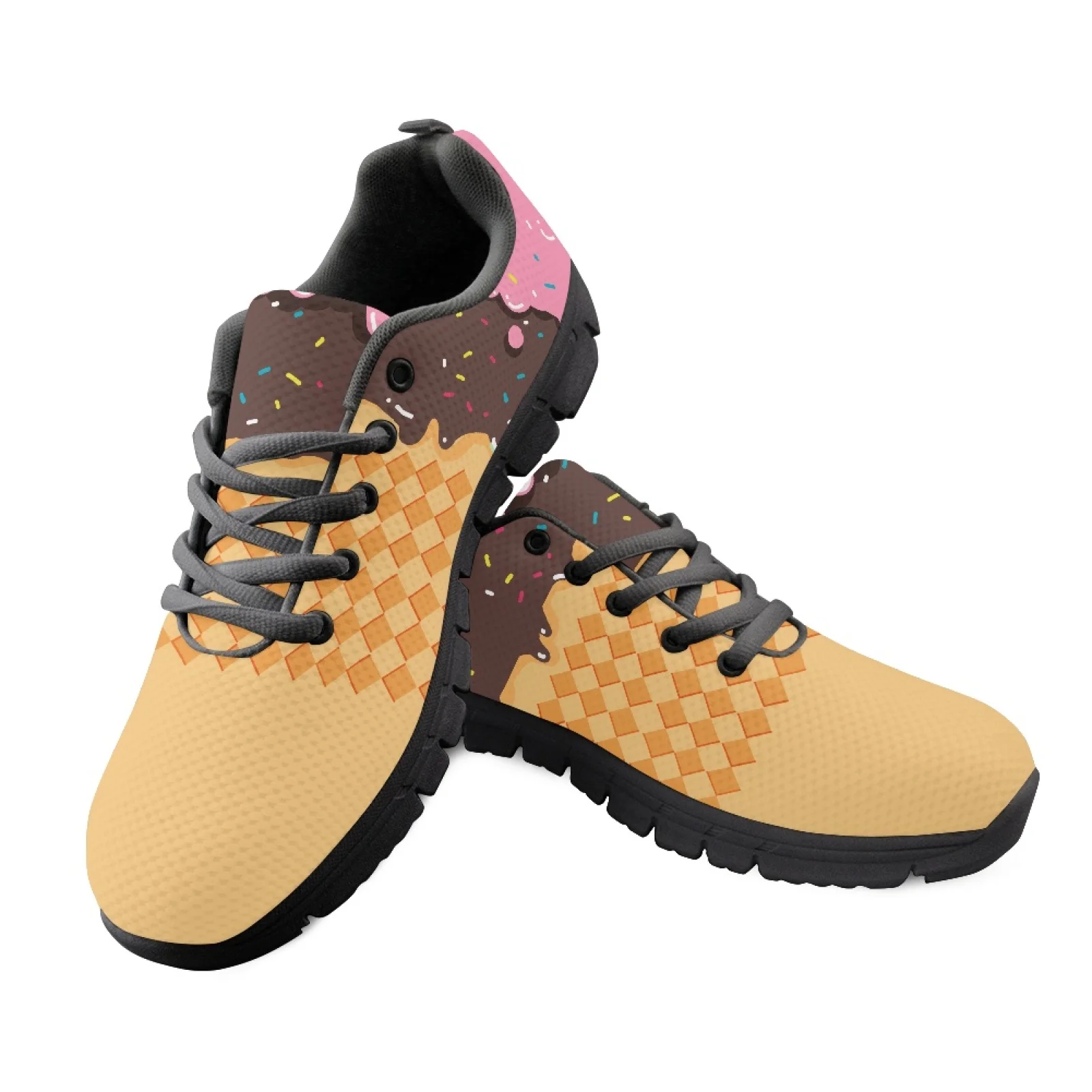 Coloranimal Ice Cream Waffle Men Walking Shoes for Women Who Stand All Day Leisure Sneaker Women Running Sport Shoes for Outdoor