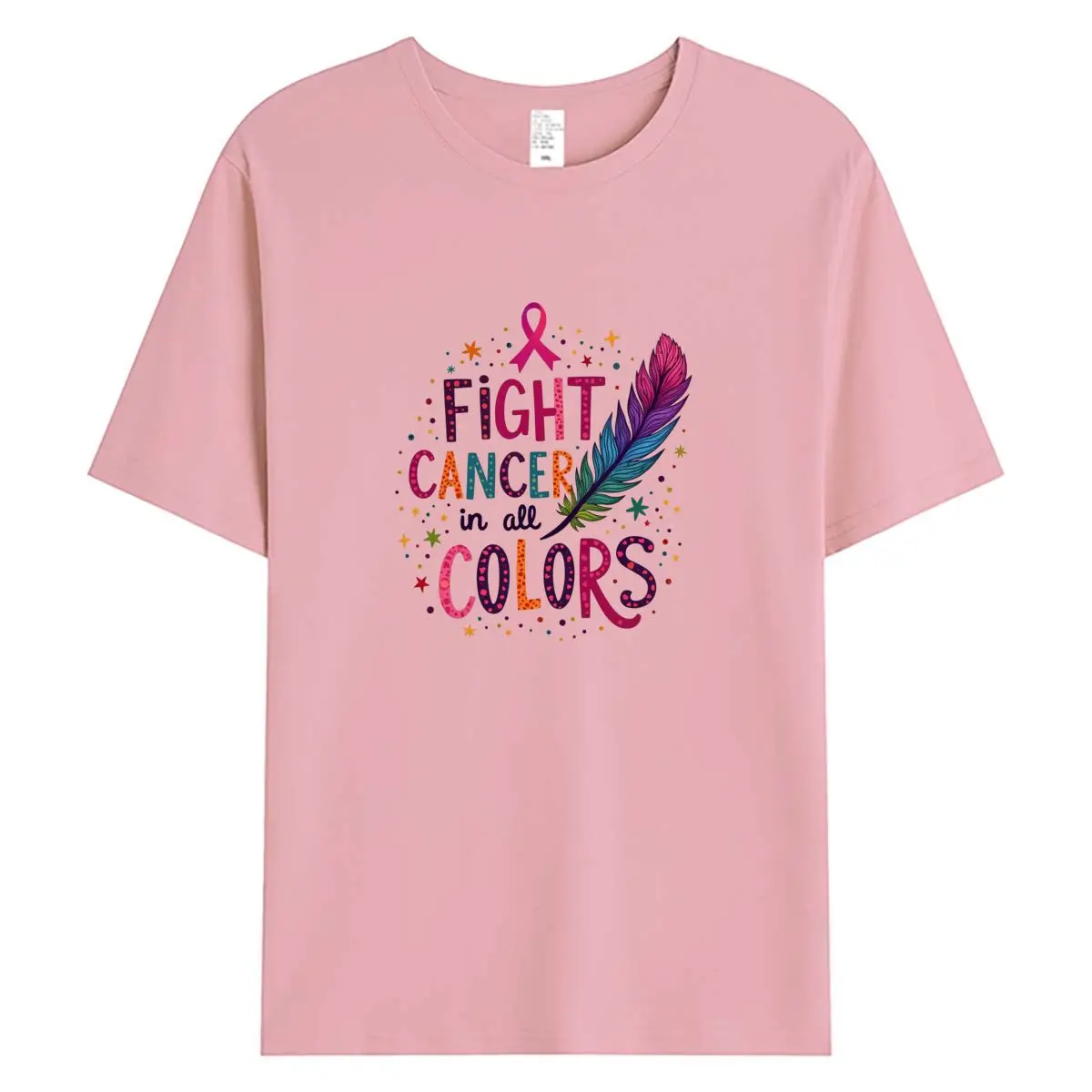 المرأة تي شيرت الوردي الشريط سرطان الثدي رمز طباعة امرأة تيشيرت بأكمام قصيرة تيز المرأة بلايز أنثى القطن التي شيرت الملابس #1