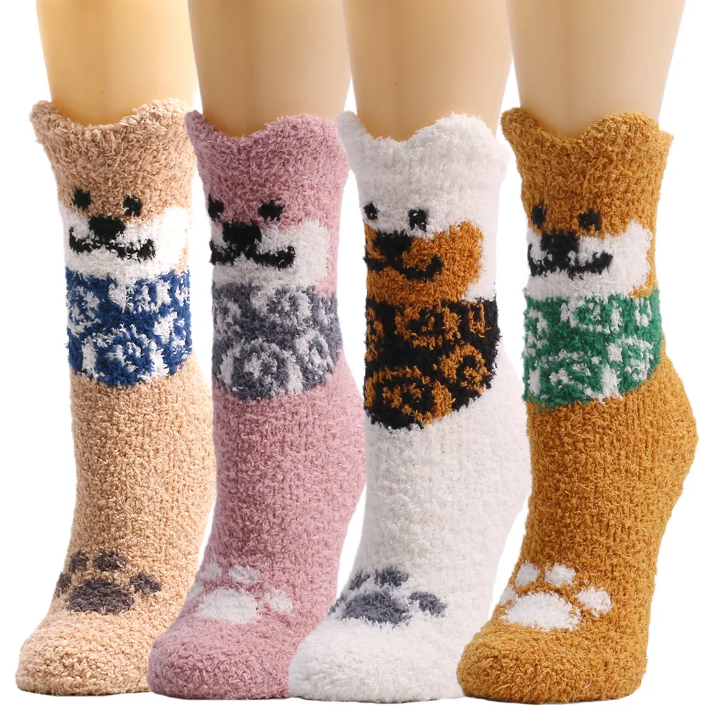 

Dog Fuzzy Sock Cartoon Winter warm Thermal Sleeping Fluffy Kawaii Cute Funny Female Women Home Floor Slipper Sock Christmas Gift