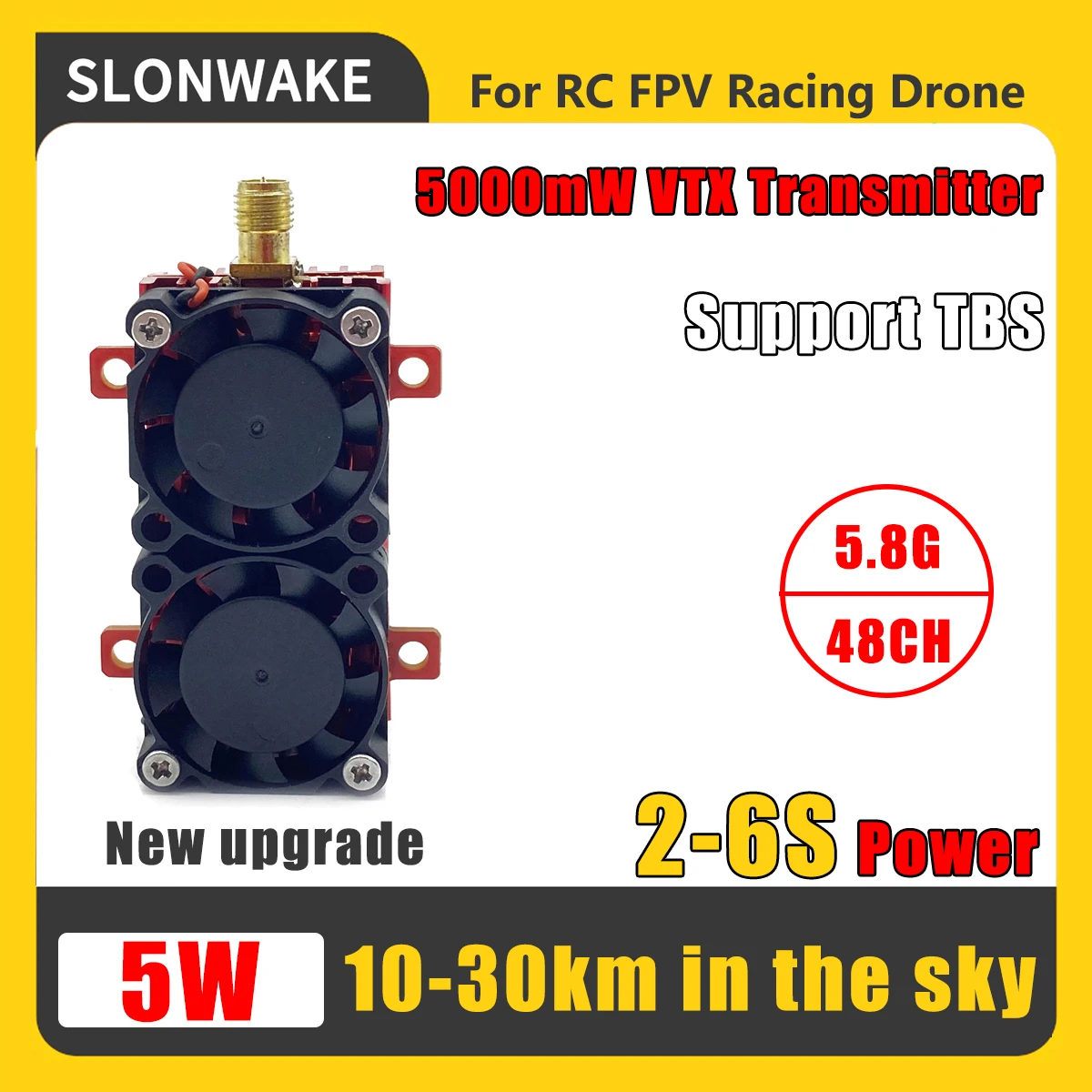 Long-Distance 5.8GHz Analog 5W 5000mW FPV VTX Transmitter 2-6S High-Power Wireless VTX Lanchuer Module for RC Car/FPV Drone