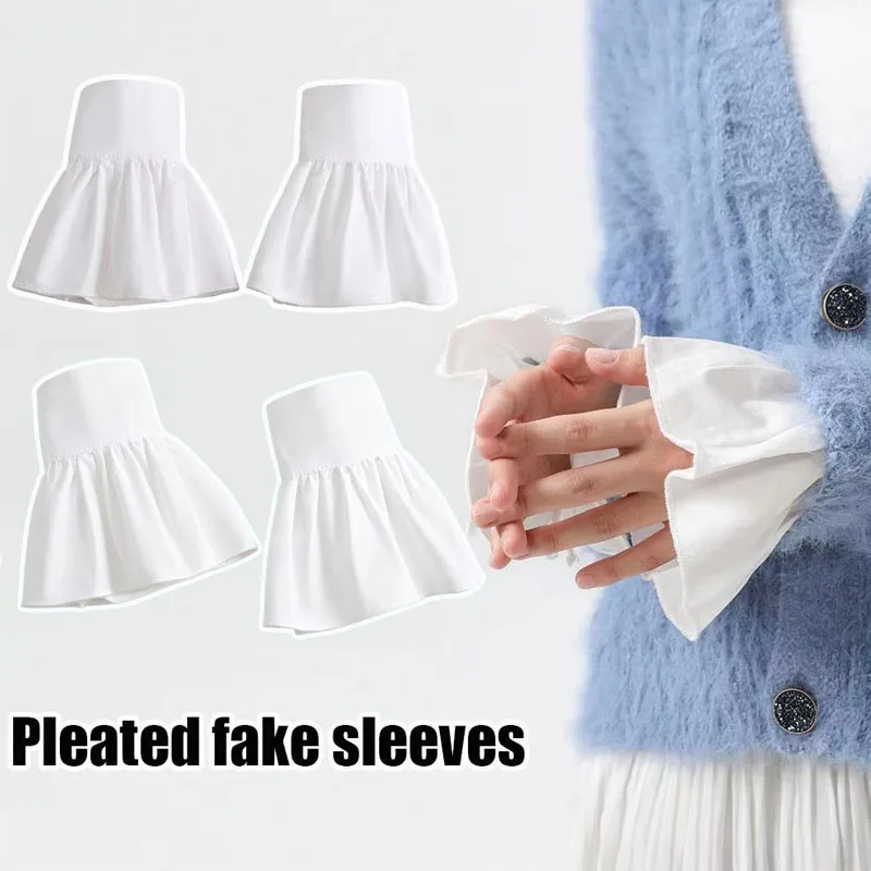 1-4Pairs Ruffle Faux Sleeve Cuffs Detachable Ruffled Wrist Decor Vintage Style for Women Ladies Home Office Party Gift