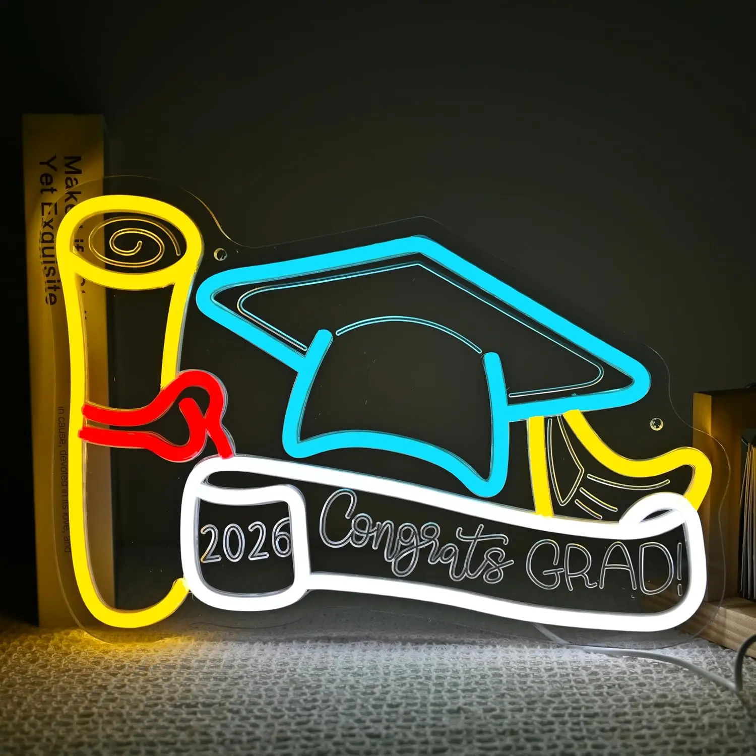 2026 Congrats Grad LED Neon Sign USB Wall Light For Graduation Party Dorm Bedroom Classroom Backdrop Decor Gift For Student