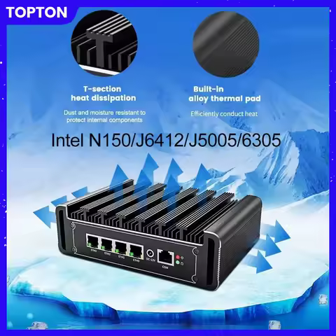 Topton Firewall Mini PC Top Version Intel J6412/J5005/6305 4x2.5G LAN Fanless Soft Router Micro Appliance pfSense Proxmox AES-NI