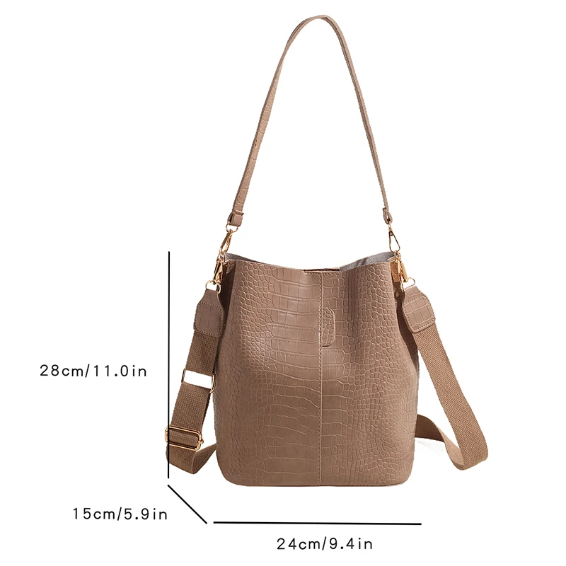 Classic Alligator Bucket Bags for Women PU Leather Luxury Designer Shoulder Bag Female 2024 Trend Small Adjustable Strap Handbag