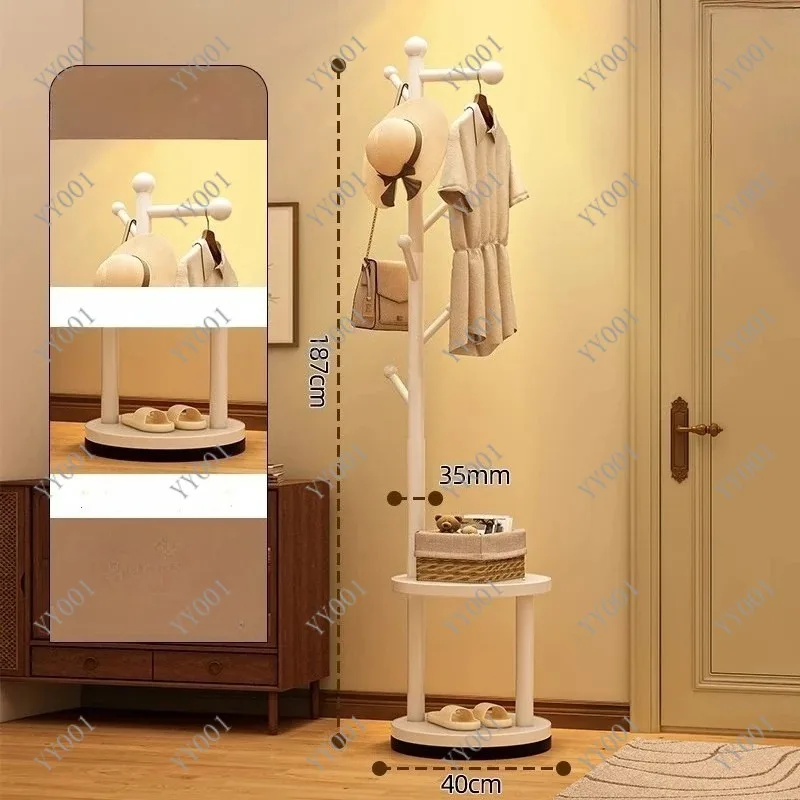 Solid Wood Floor Coat Rack Standing Clothes Hanger for Entrance Hall Bedroom Living Room