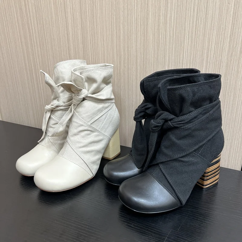 

Women's Round Toe Ankle Boots Bow Design Chunky High Heels Simple Comfortable Fashion Casual Ankle Boots